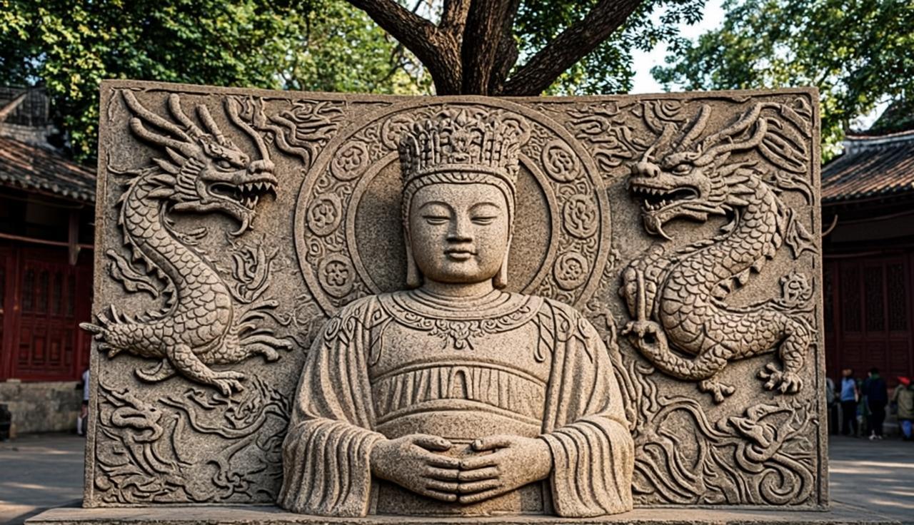 传统祠堂雕塑与现代庭院融合