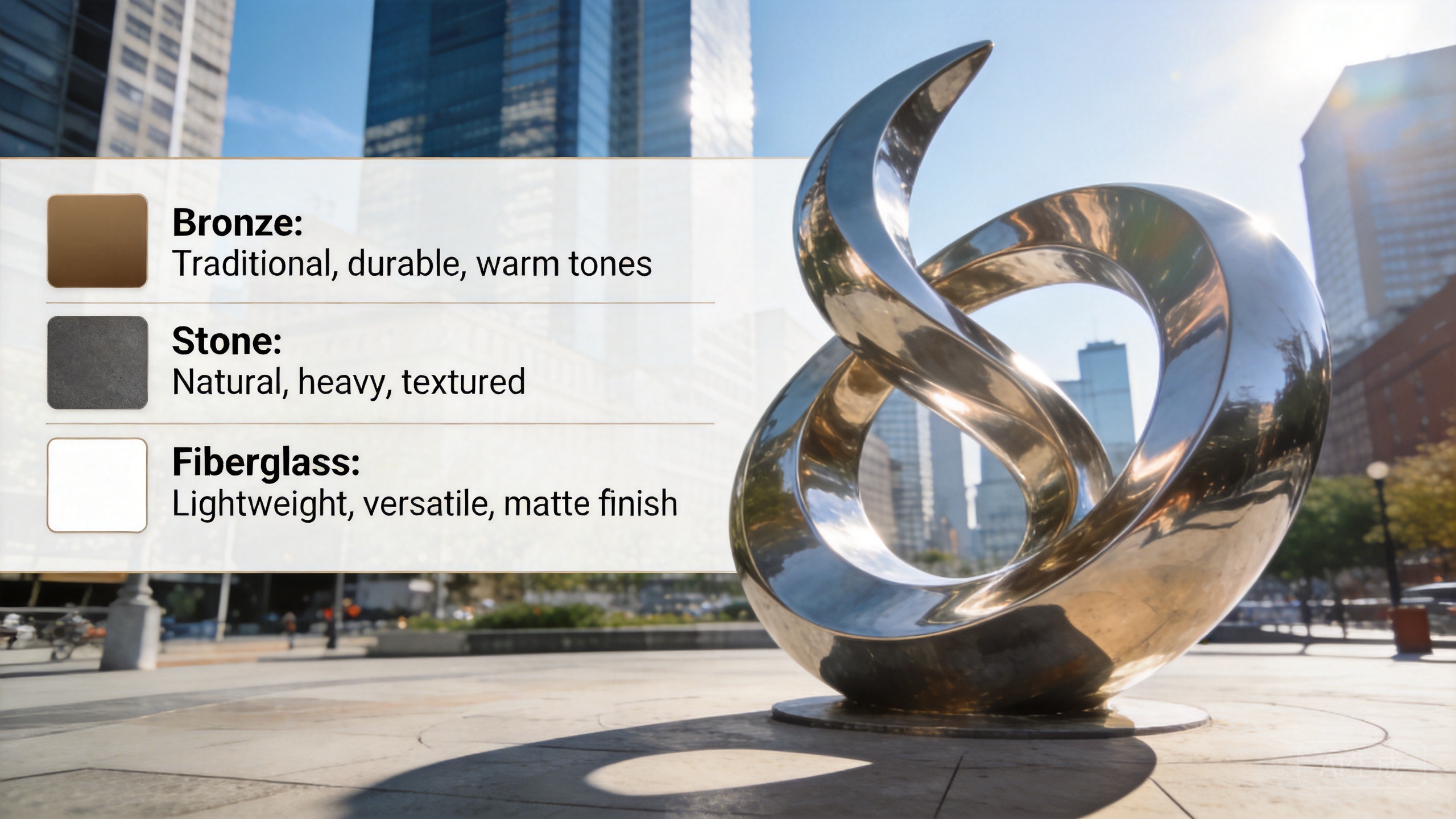 不锈钢广场雕塑与不同材质对比示意图