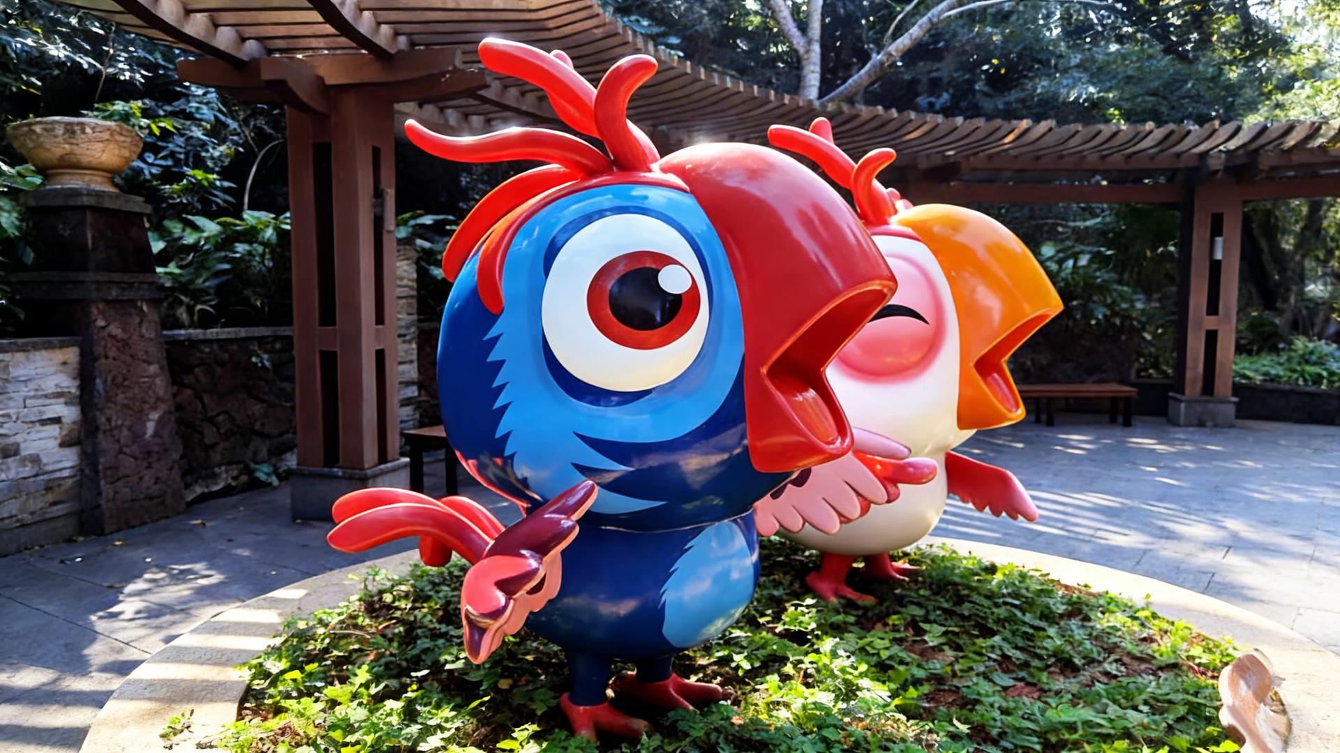 彩色卡通鸟形玻璃钢雕塑·庭院景观
