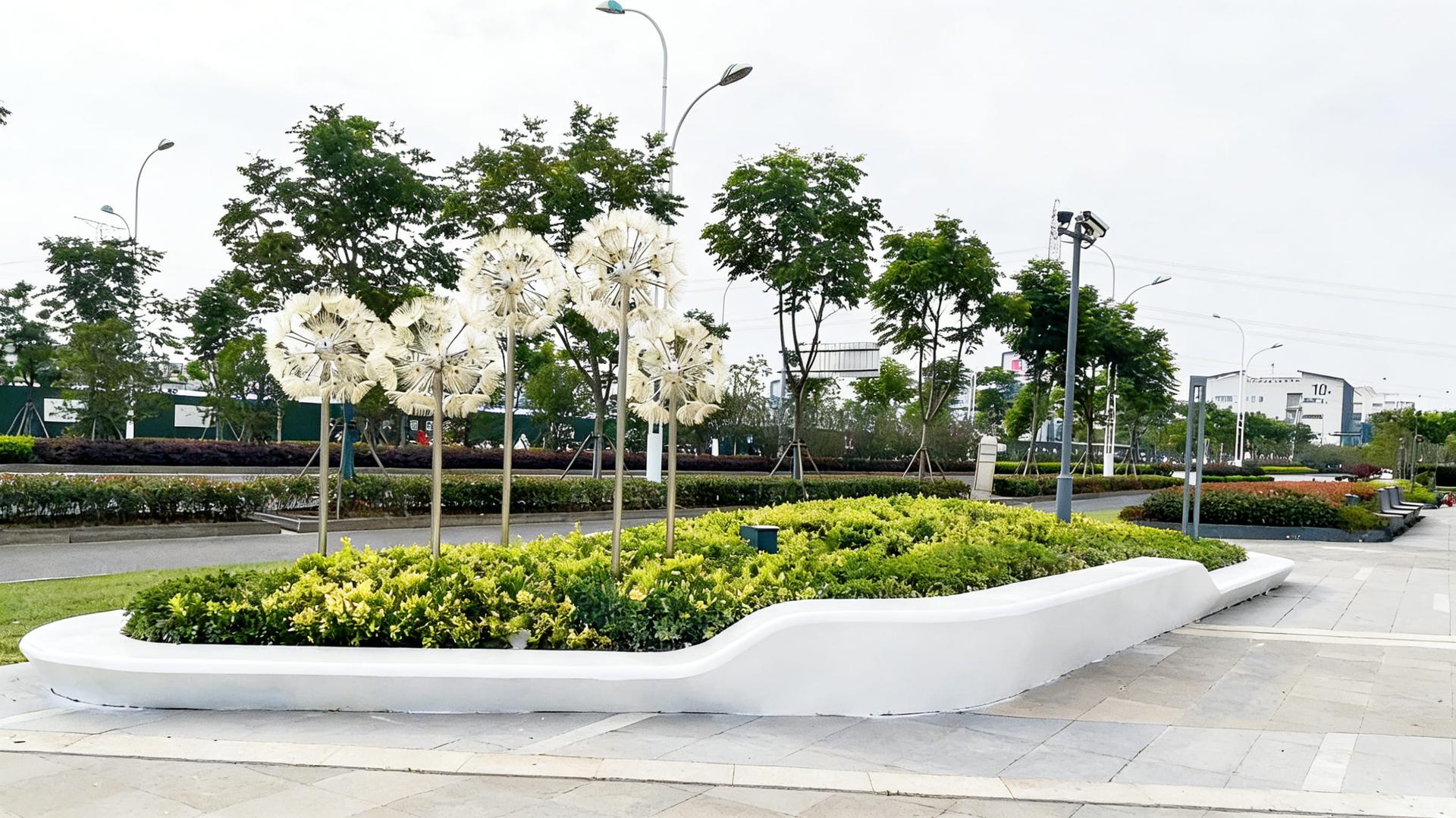 白色玻璃钢蒲公英花池座凳 · 城市景观生态装置